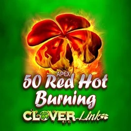 50 Red Hot Burning Clover Links slot logo by Novomatic at Mega Riches Casino